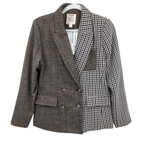 Autres Filles Mixed Herringbone Plaid Patchwork Double Breasted‎ Blazer Small